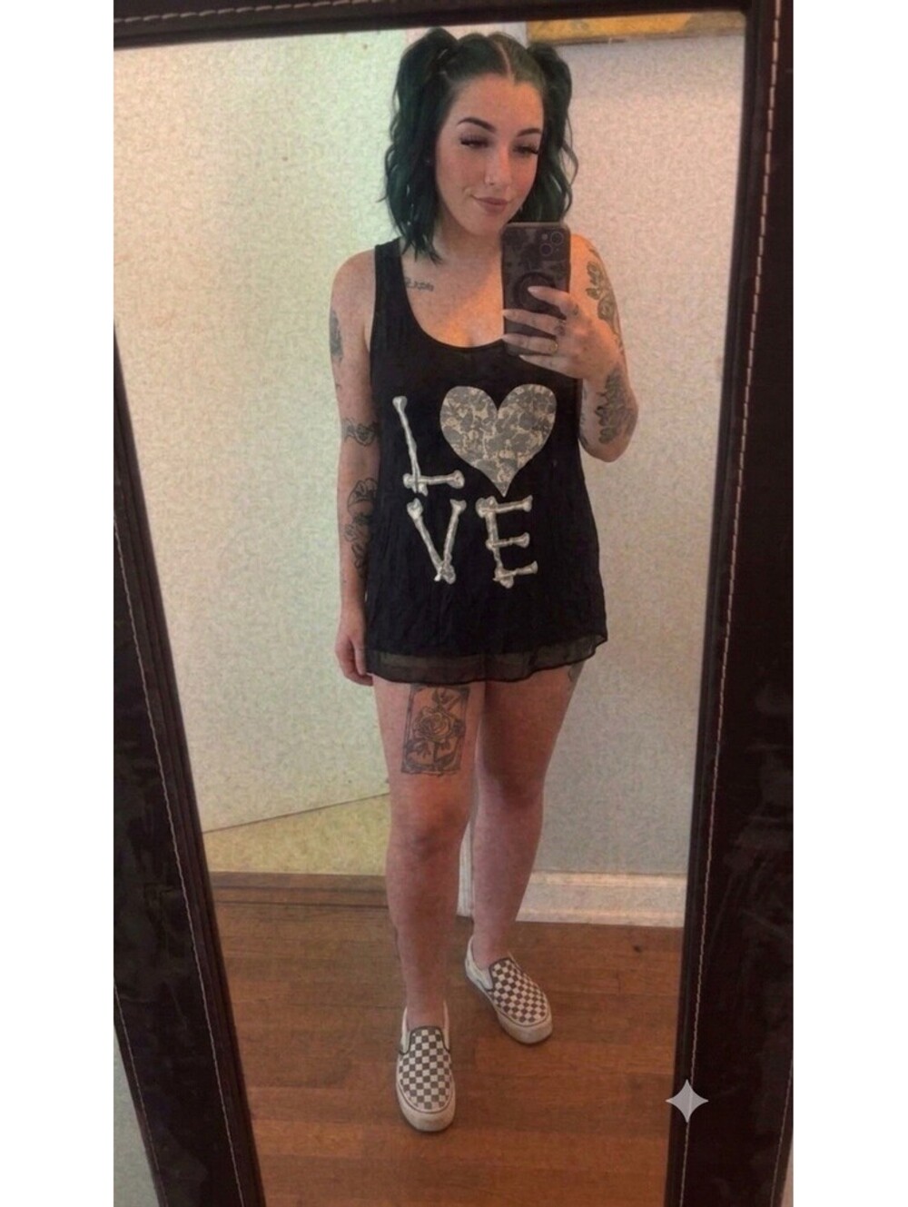 Double Zero Black LOVE Bones Graphic Tank Top Heart Skull Size S TJ Maxx NWT